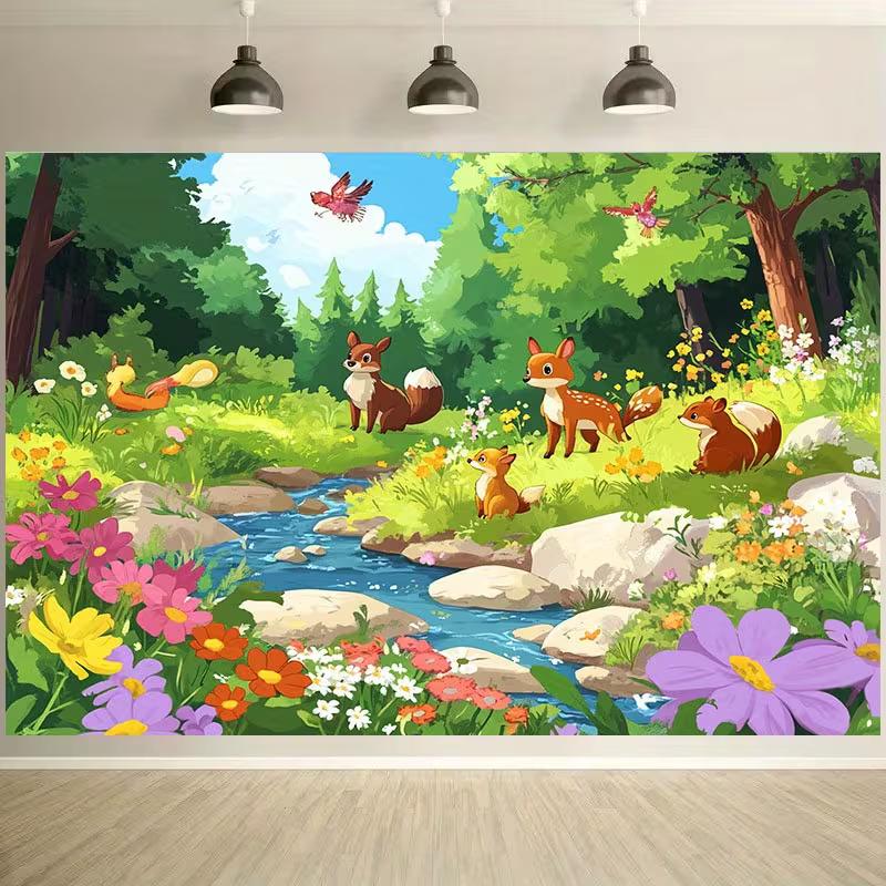 2D Spring Forest Animals Backdrop for Woodland & Nursery Events