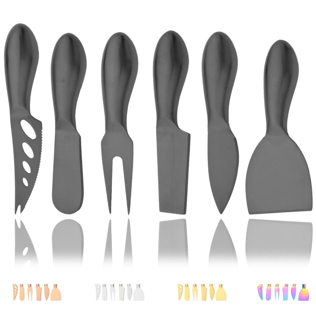 6pcs Matte Stainless Steel Cheese Knife Forks Set for Slicing Cutting Spreading Mini Butter Knives Dishwasher Safe