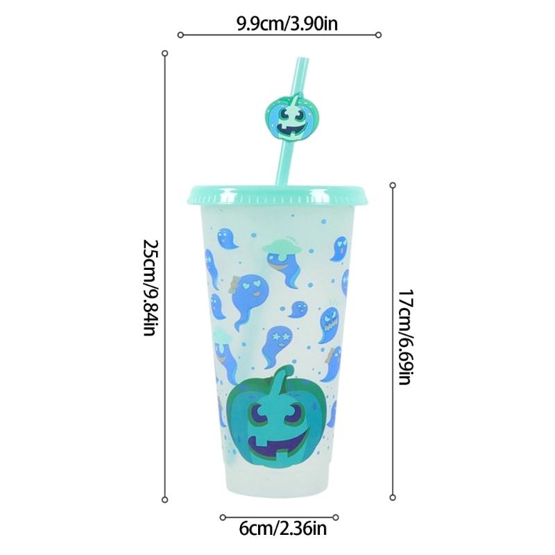 Magical Temperature Sensitive 710ML Tumblers Halloween Themed Efficient Cup Includes Leak proof Covers And Detachable Straw