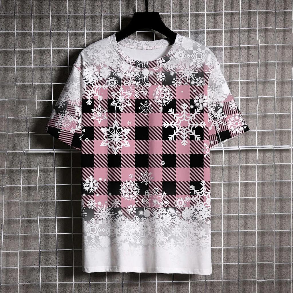Juletre Print Herre T-skjorte Casual O-hals Kortermet Løse Topper Nyttårsklær For Barn Jul Harajuku Gutter Jenter T-skjorte