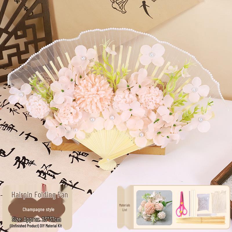 Mid-Autumn Festival Handmade Hairpin & Flower Fan Decoration Kit for Hanfu and Ma Mian Skirt - Ancient Style Photography Accessories