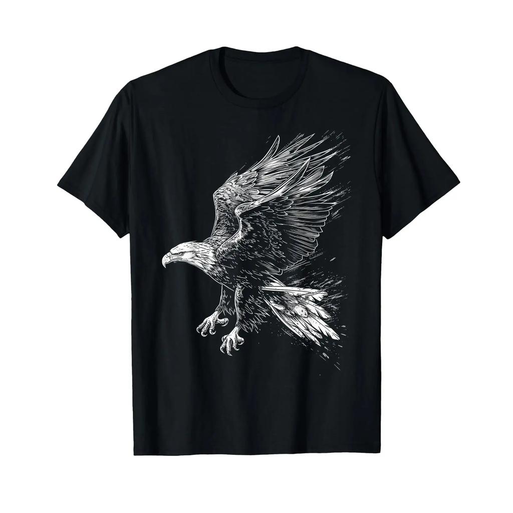 Eagle Drawing Animal Art T Shirt black vintage Washed Top For Everyday Wear graphic fashion Versatile Soft Stretched