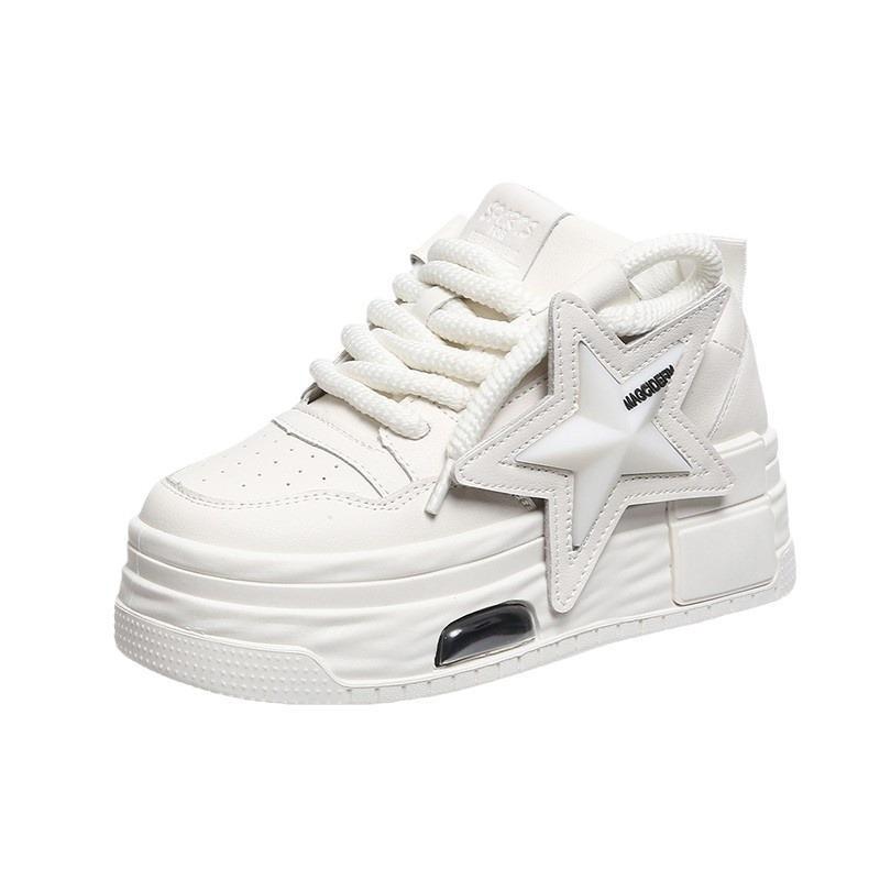 Damen Mode Schnür-Sneaker Rutschfeste Dicke Sohle Kunstleder Leicht Outdoor Bequem Laufschuhe Gehen Schuhe für Damen