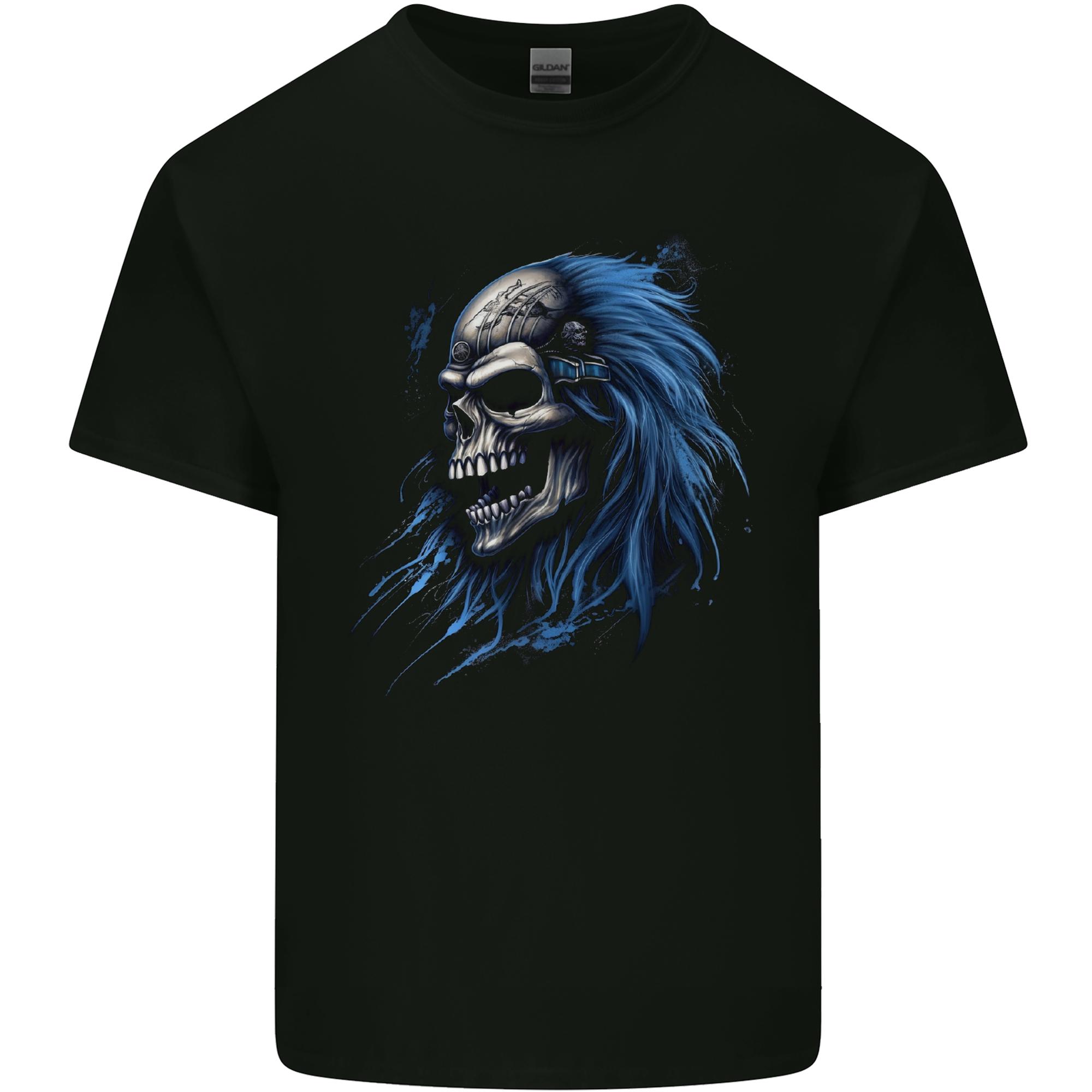 Evil Blue Skull With Blue Hair Heavy Metal Unisexs Light Cotton TShirt S