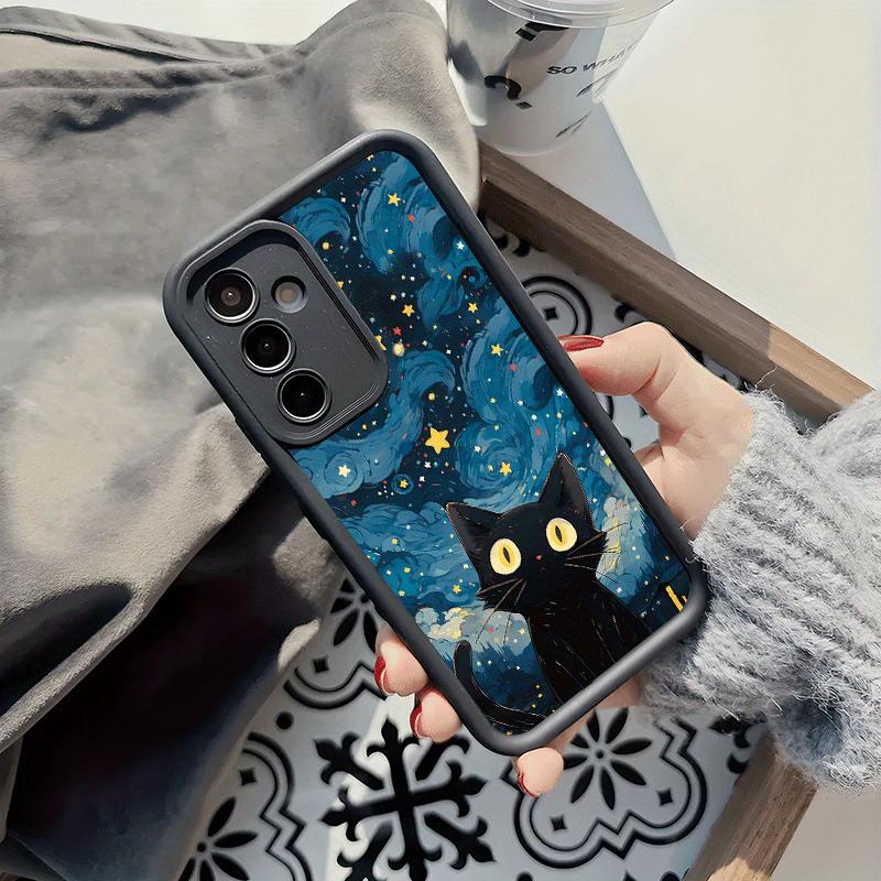 Black Cat phone case under the starry sky is suitable for Samsung Galaxy S26 S25 S24 S23 S22 S21 S20 FE/Ultra/Plus5G anti drop