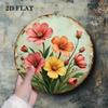 Vintage Round Metal Wall Art Sunflower and Morning Glory Pastel Tones Decor for Bedroom Living Room