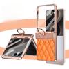 Moderne Rauten-Leder-Schale mit integrierter Folie und Diamant-Design für Samsung Z Flip 8 7FE 6 5 4 3, mit Ringhalter-Ständer, stoßfeste Hülle