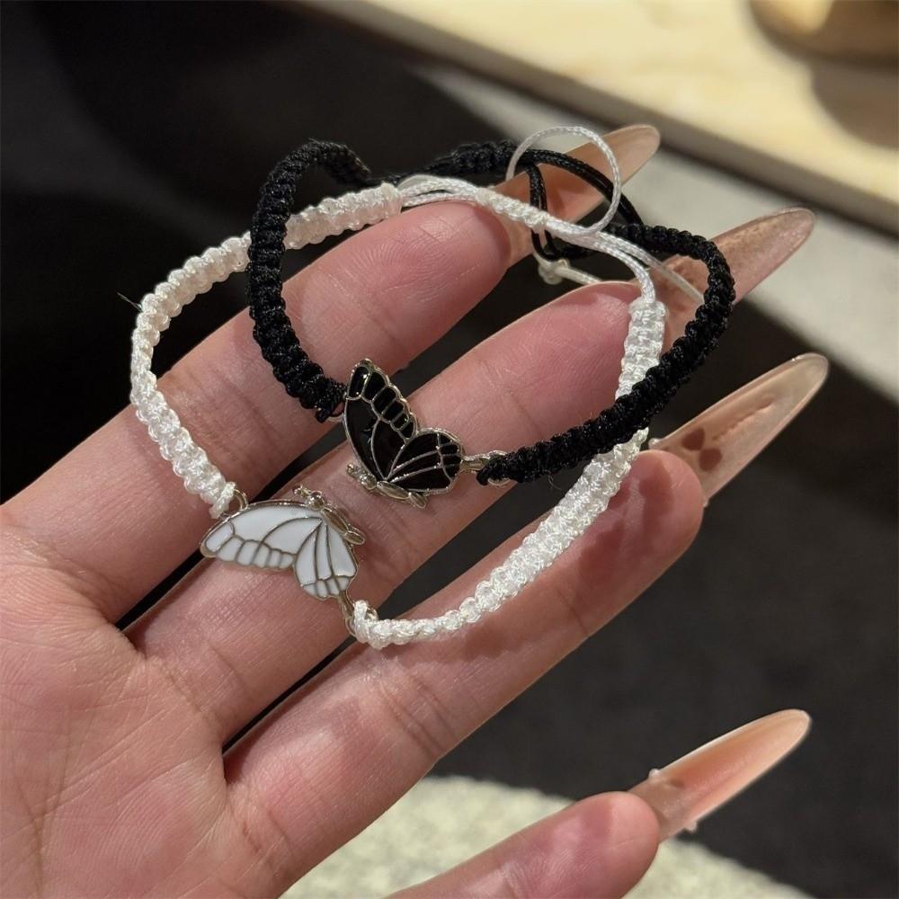 2Pcs Rope Woven Braided Bracelet Set Adjustable Splicing Design Magnetic Butterfly Bracelet Wristbands Friendship Bracelet Gifts