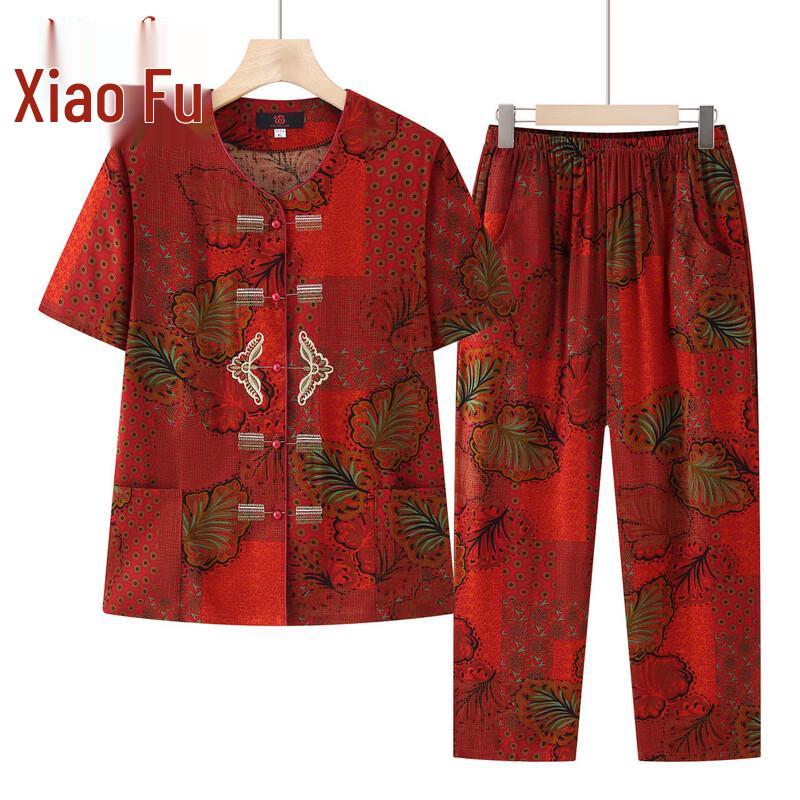 

Xiaofu Elderly Women s Summer Short-Sleeve Cardigan Set 5XL