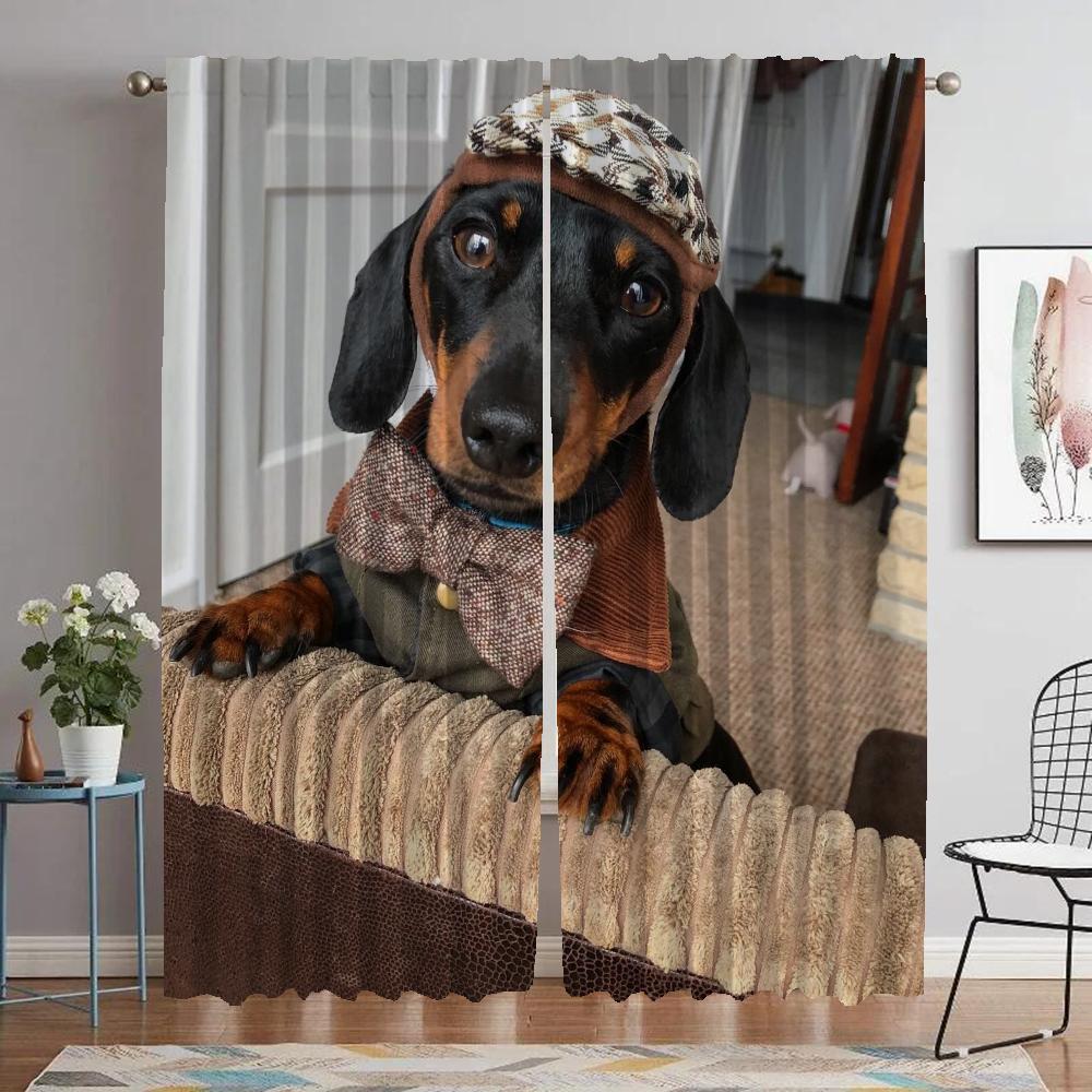 Dachshund Home Interior Curtains 2 Pieces Modern Living Room Curtains for Camera Tulle for Bedroom Blackout Curtain Shades Child