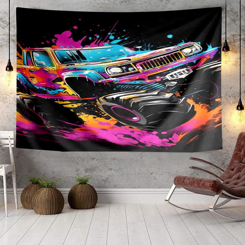 Monster Truck Adventure Tapestry, Unique Design Tapestry, Wall Decor for Bedroom,Livingroom, Playroom,Heartwarming Fan Holiday Gifts