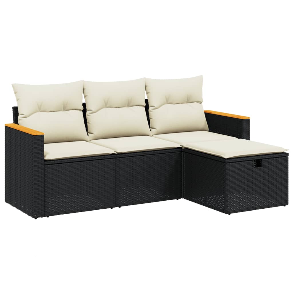 4 Piece Outdoor Sofa Set with Cushions Black Poly Rattan