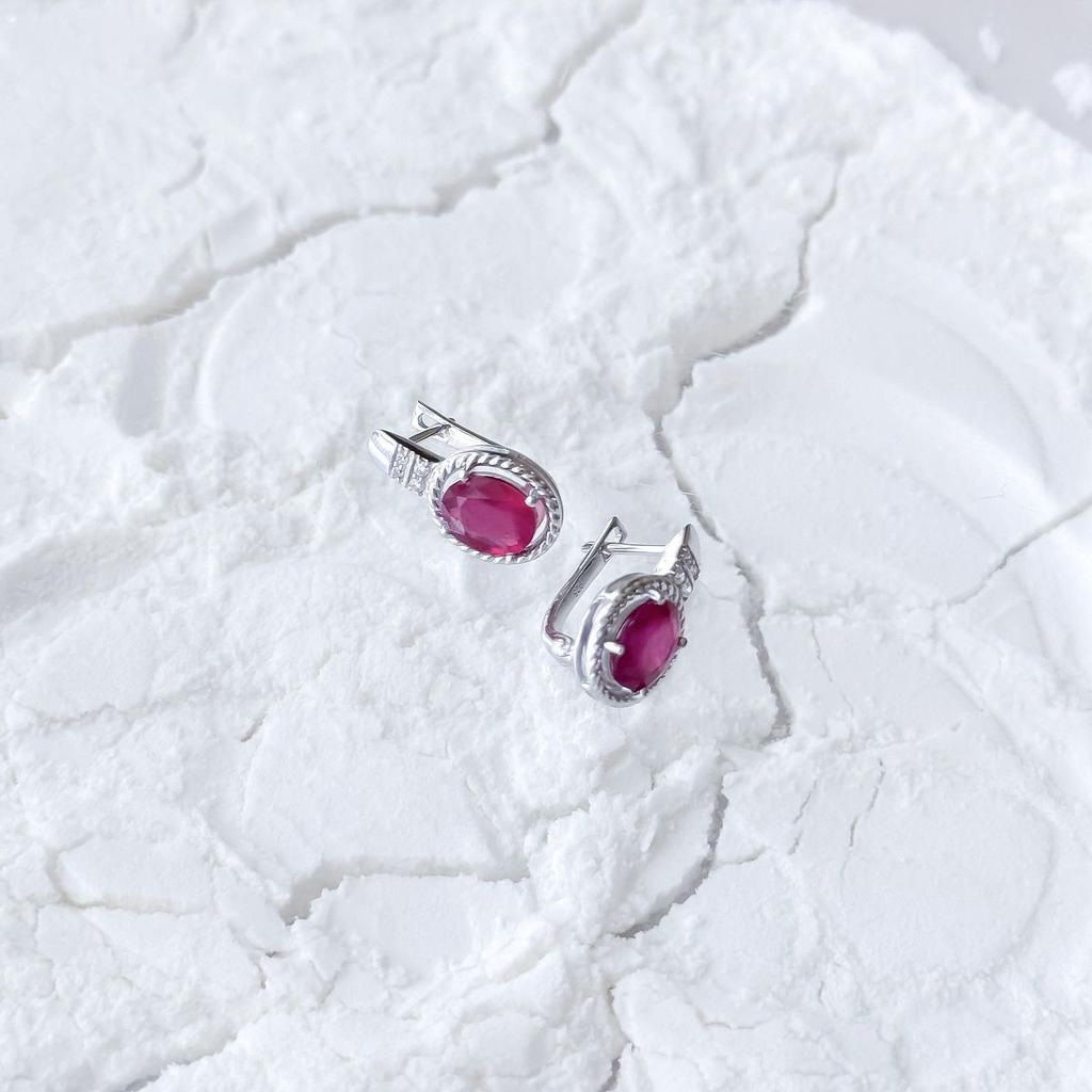 Silver Earrings with Natural Ruby 4.846ct, Cubic Zirconia (2165231)