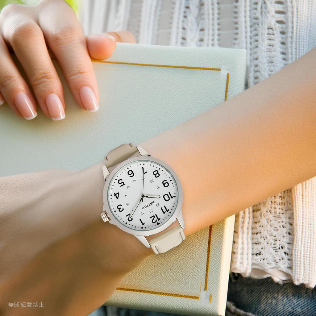 Fieldwork Analog Watch with Leather Color Women's Strap, Easy-to-Read Stitching, 24-Hour Display, Men's Style, White, ST298-1