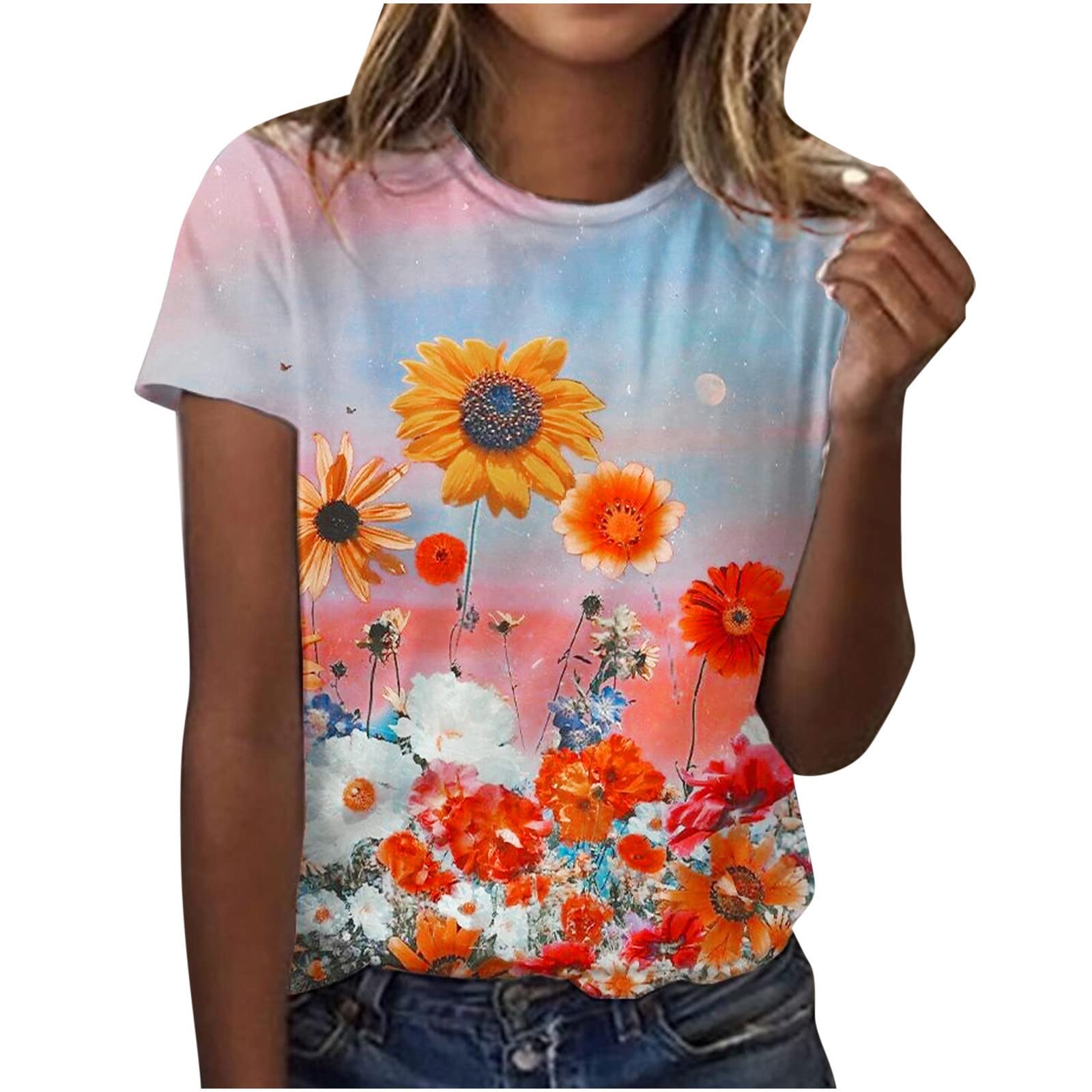 

Women s T-Shirts Dandelion Flower 3D Printed Casual O-Neck Short Sleeve T Shirt Y2k Harajuku Tees Tops Female Pullover Clothing S