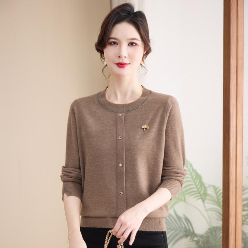 Middle-aged Women's Fashion Pullover Sweater Sweater Mother Spring and Autumn Wear Crew Neck Knitted Bottoming Shirt Top