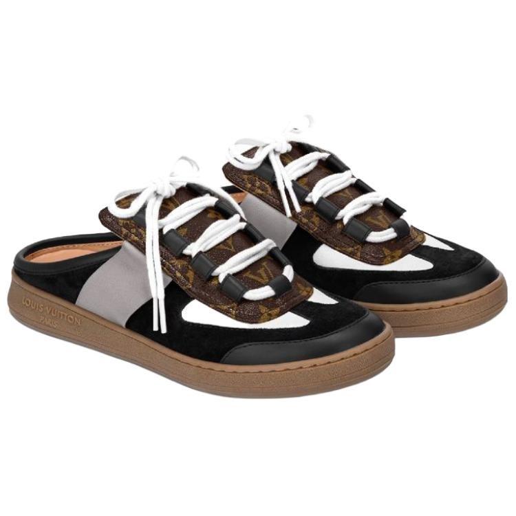 Louis Vuitton Lous Flat Odor Resistant Slide Slippers Women's Black Gray Brown 1ABGYV