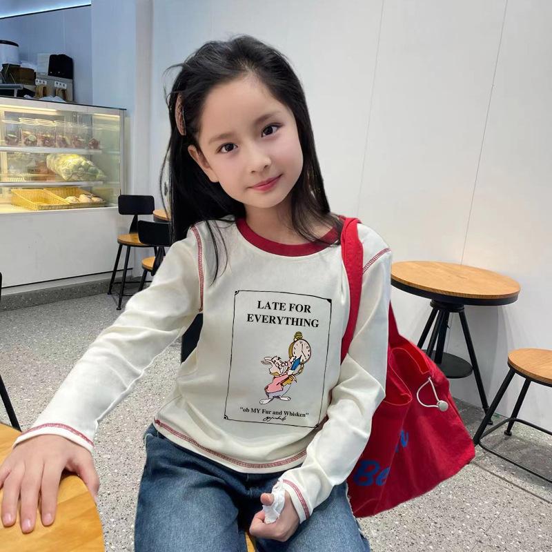 Girls Autumn Winter Cotton Long Sleeve T Shirt Kids Round Neck Top Casual Cute Blouse 100