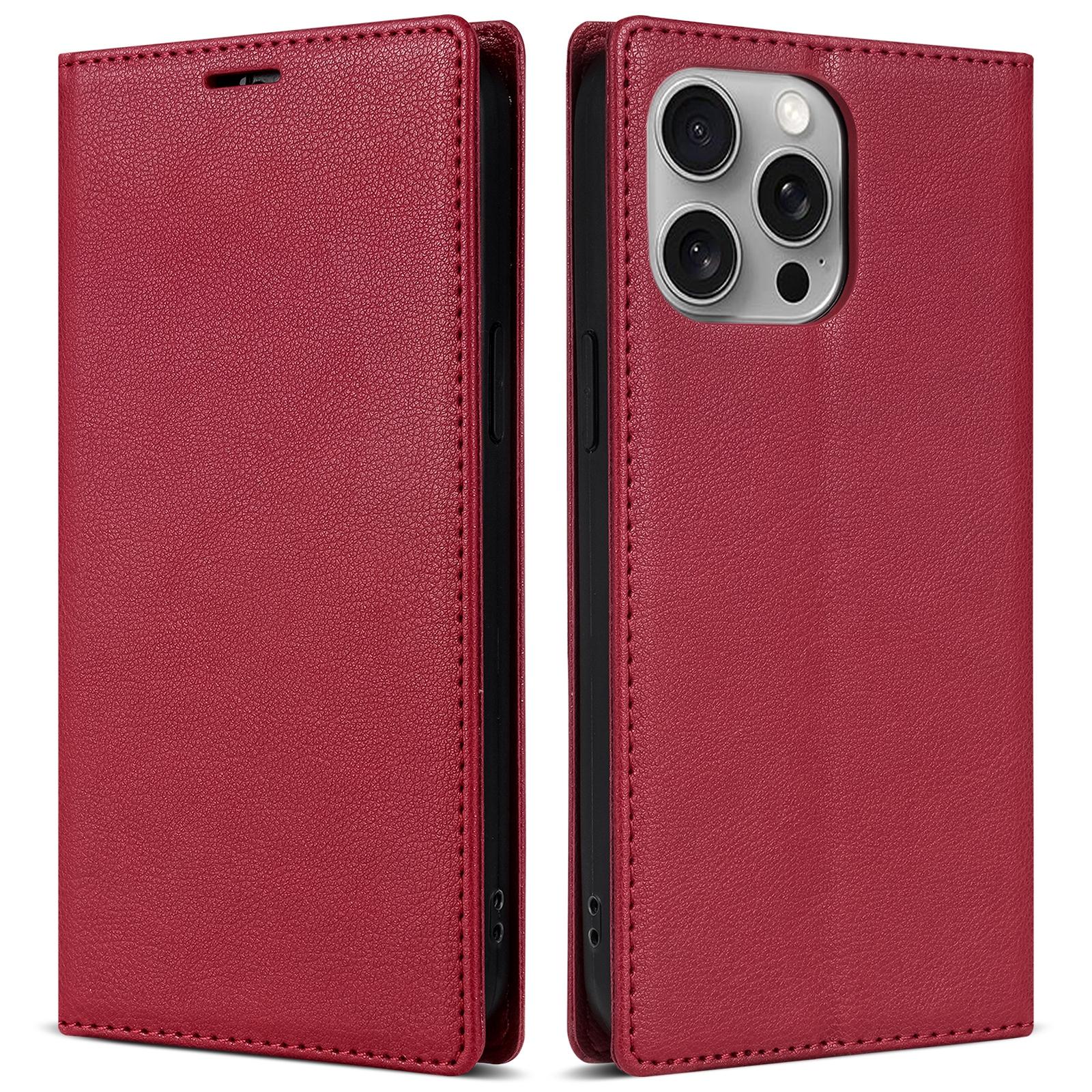 

BKS-001 Чехол для iPhone 16 Pro Max из ПУ кожи, чехол для телефона с магнитной застежкой Red