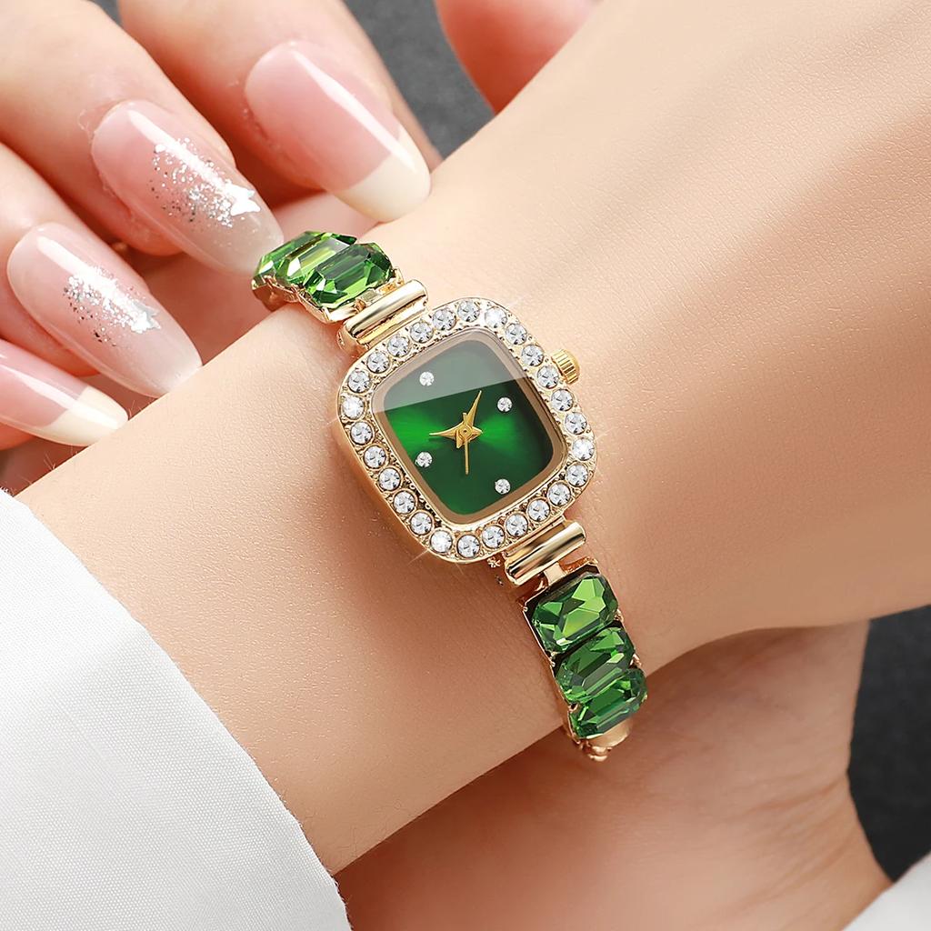 Damen Quadratische Strassstein-Zifferblatt Quarz-Armbanduhr Armbanduhr