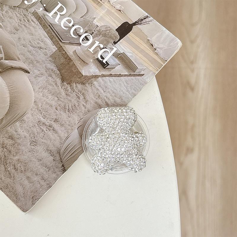 Korean INS Style Magnetic Rhinestone Bear Phone Holder with Airbag and Adhesive Finger Ring