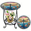 Huaqianguhh Outdoor Side Table, Round Small Mosaic Bird Butterfly Patio Accent, Indoor End Plant Coffee Tea Table for Yard Porch Garden Living