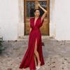 New Women's Clothing V-Neck Waist Dress Split Forked Long Dress Beach Dress