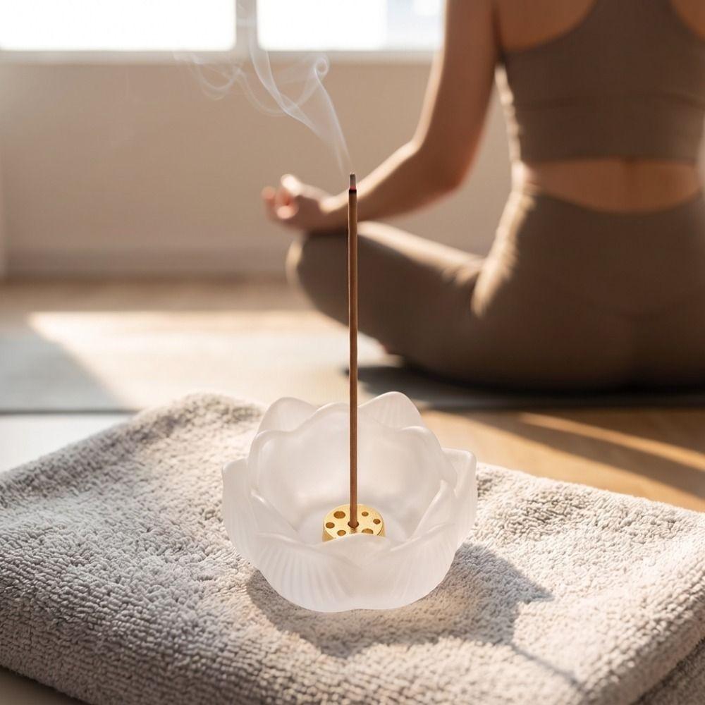 Crystal Glass Lotus Incense Burner 9 Hole Lotus Censer Holder Yoga Meditation