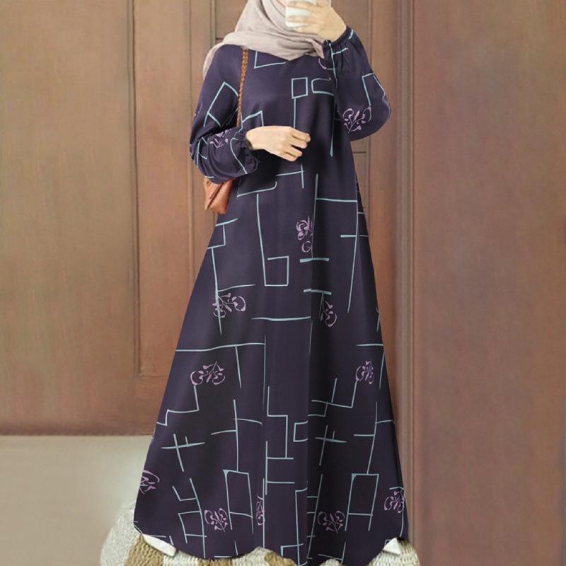 New Arrival Middle East Muslim Casual Pullover Long Sleeve Loose Round Neck Dress