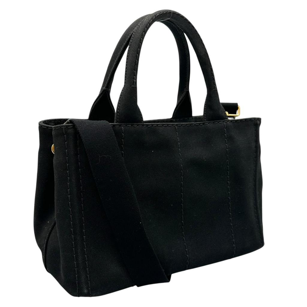 PRADA Canapa Handbag black Women 2-way triangle logo used