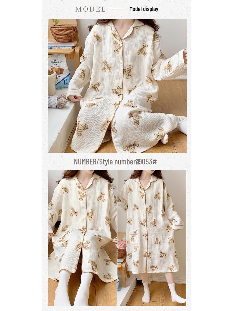 Pure Cotton Gauze Maternity Dress - Summer Nursing Nightgown for Hospital & Home, Plus Size, Women's Spring/Autumn Pregnancy Pajamas.