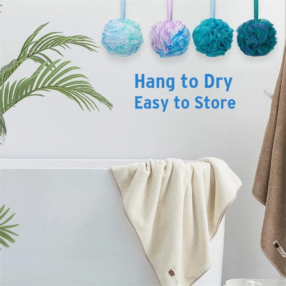 Shower Bath Sponge 75g/each Extra Large Shower Ball, Soft Mesh Bath Scrubber Rope, Easy to Lather Body Cleansing Exfoliator, Pack of 4, Floral Pattern