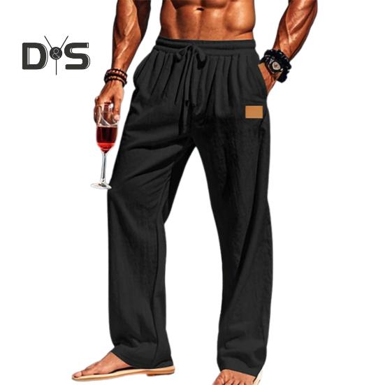 

Мужские повседневные брюки свободного кроя, однотонные брюки с завязками на талии для фитнеса, бега, активного отдыха M чёрный