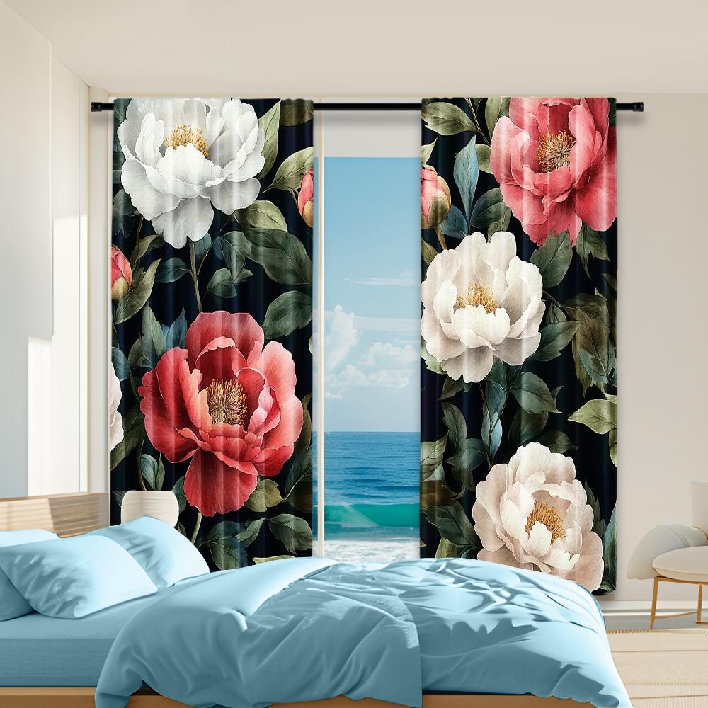 

Set Of 2 Vintage Versatile Polyester Transparent Curtains Home Decoration Peony Use Bedrooms Living Rooms Curtain For Room Made W100*H70(CM)-Rod Pocket&2PCS