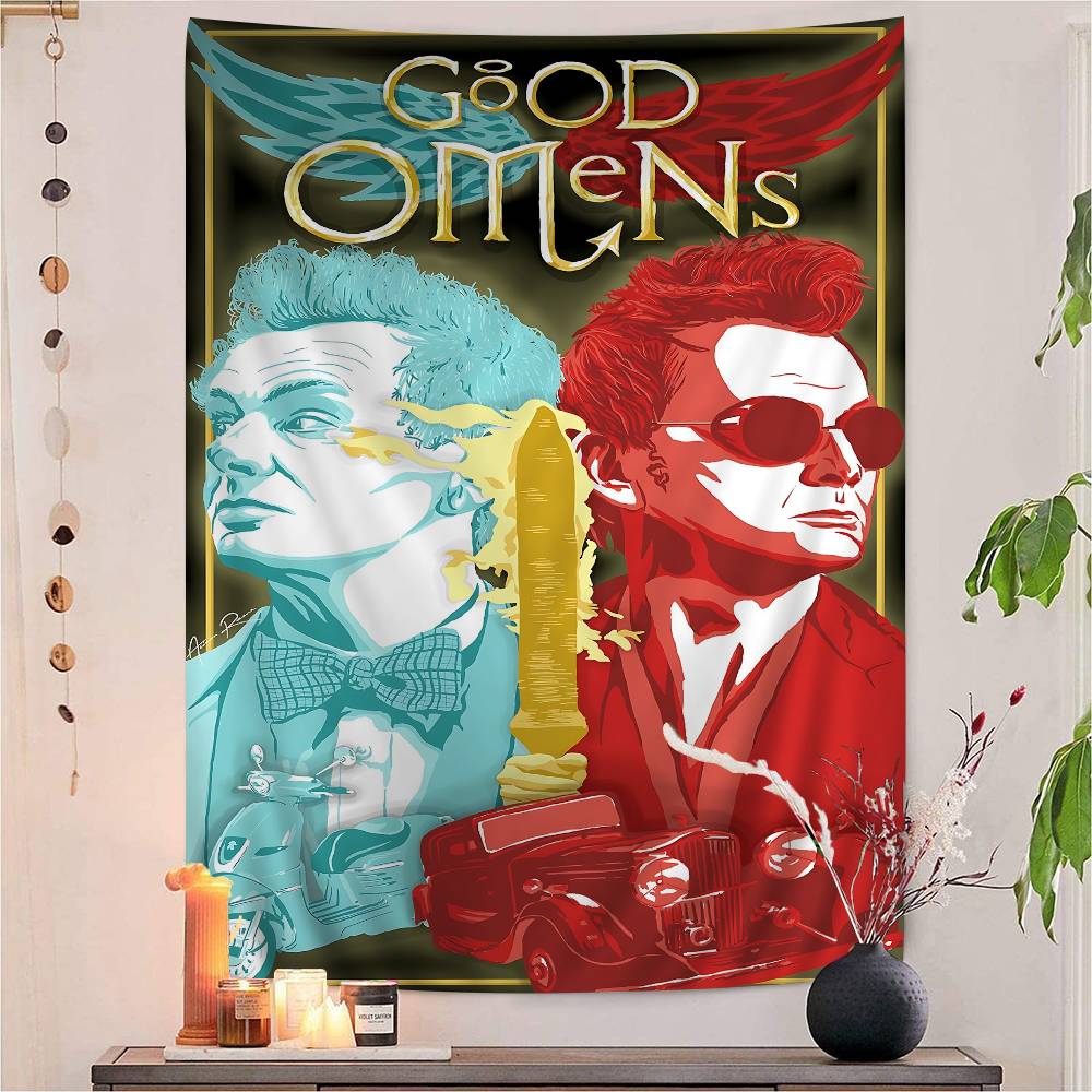Tv Show GGood Omens Printed Large Wall Tapestry Wall Hanging Decoration Household Decor Blanket