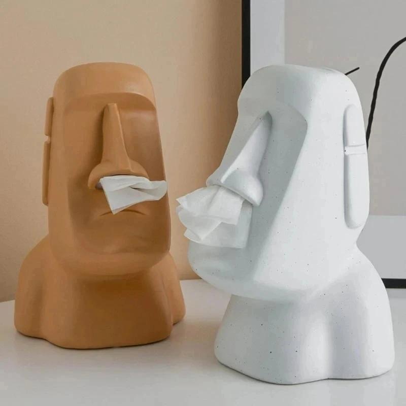 Statue tissue box, napkin storage bucket, Easter Island portrait resin tissue box holder, bar napkin box, hotel room decoration