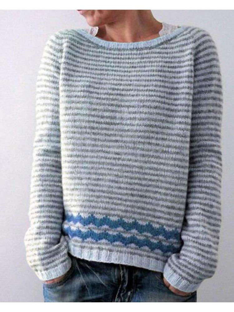 Women's Sweater Round Neck Colour Blocked Loose Fashion Pullover Knitwear Luxurious Relaxed-fit Slimming and Versatile Top