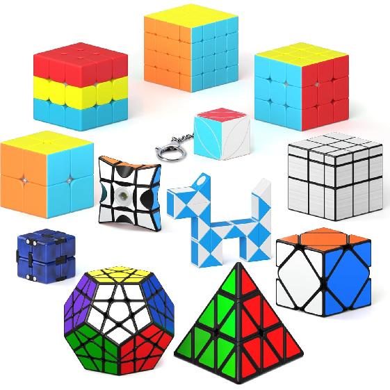 Vdealen 12 Pack Speed Cube Set Puzzle Cube Pack, 2x2 3x3 4x4 Pyramid Dodecahedron Mirror Skewb Snake Ivy Infinity Sandwich Fidget Spinner Magic Cube,
