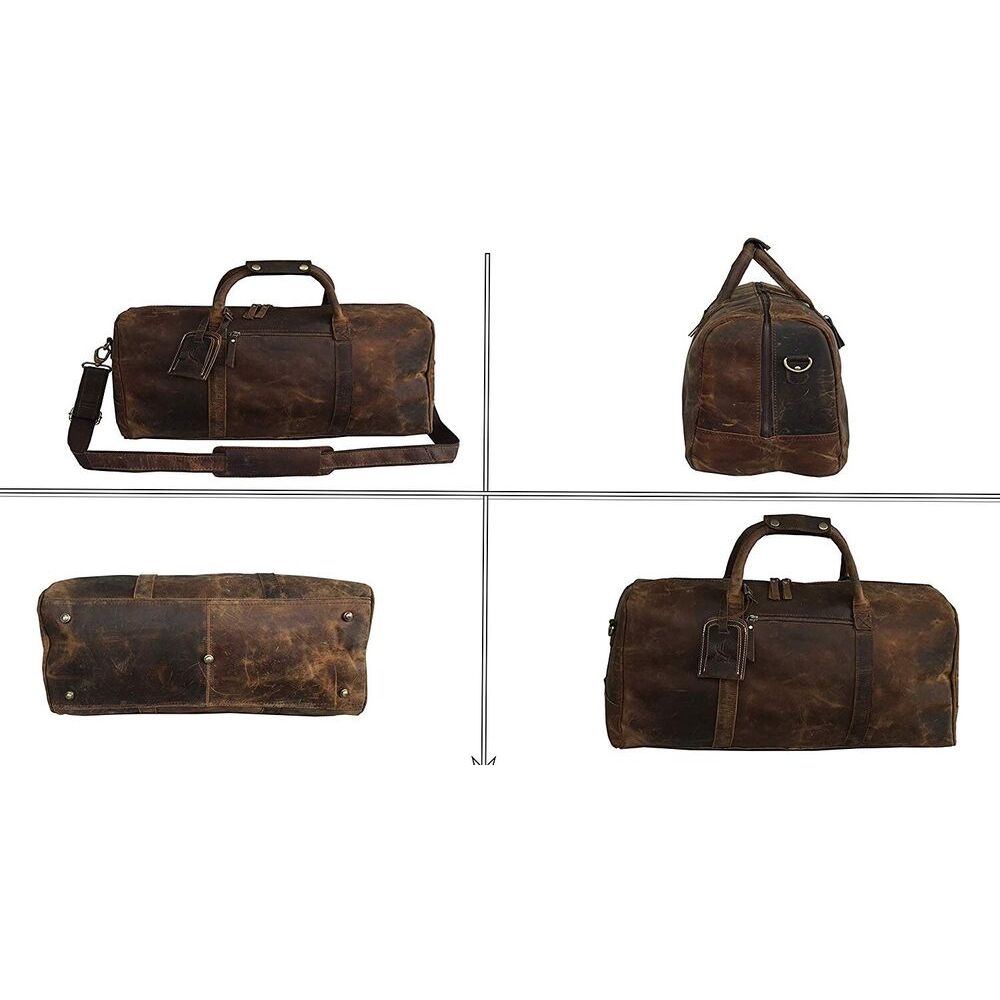 Brown Vintage Leather Duffel Bag Mens Buffalo Travel Weekend Luggage Carry On BG