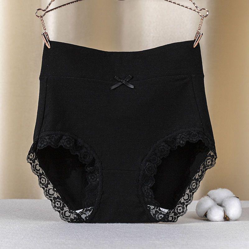 Lady Underpants High Waist Plus Slze Lace Trim Butt-covered Tummy Control Cotton Panties Seamless Comfort Daily Sport Briefs