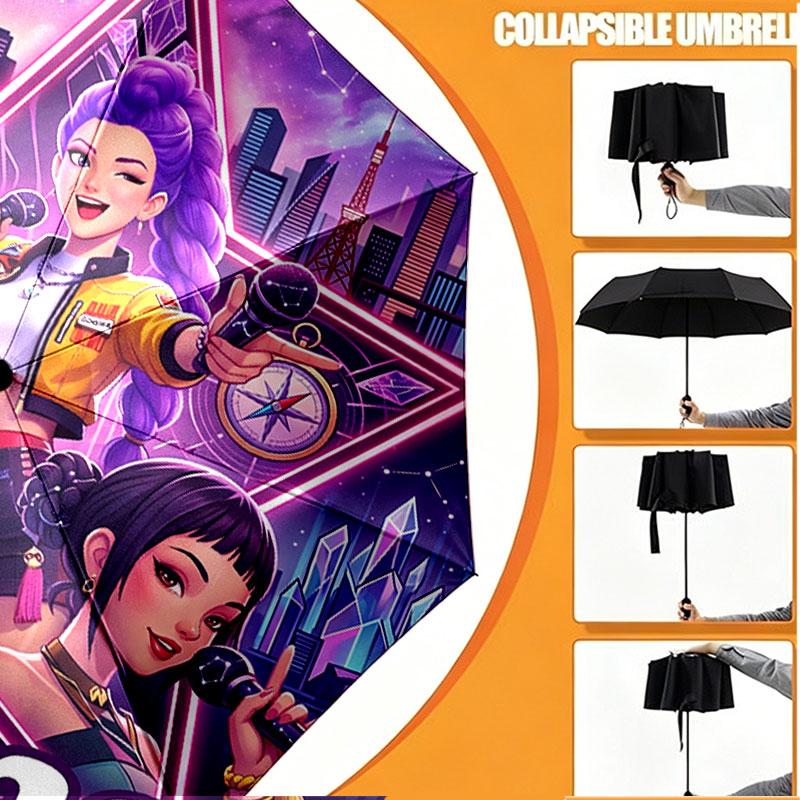 Custom Name Personalized Kpop Demon Hunter Print Umbrella, Auto Open Close, 8‑Rib Sturdy Frame, Commute Camping Hiking Use, Birthday Gift
