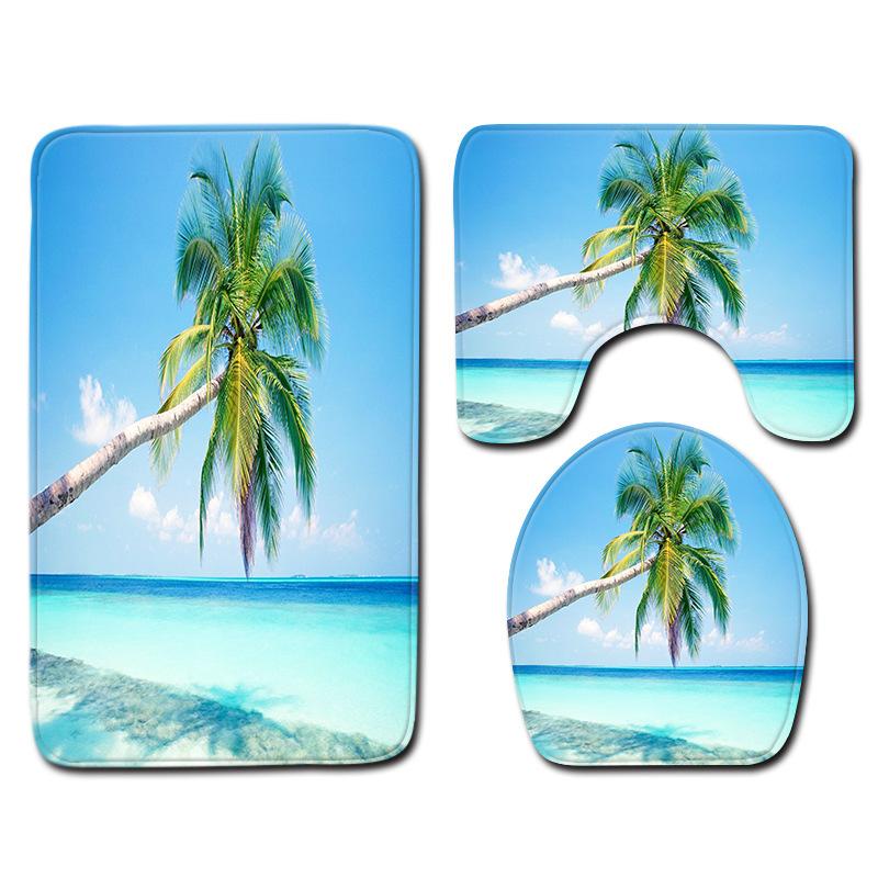 Beach Coconut Ocean View Printed Toilet Carpet Bathroom Decorative Absorbent Floor Mat
