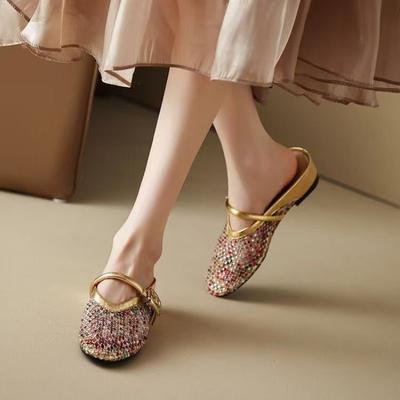 Mules da Donna con Intreccio e Cut-out, Ciabatte Eleganti impreziosite da Strass, Pantofole Estive di Lusso per Donna