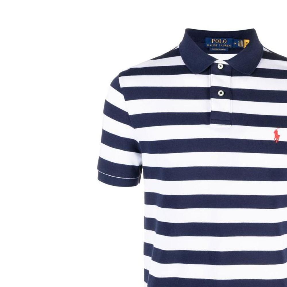 Polo Ralph Lauren SS23 Striped Logo Embroidered Short Sleeve Polo Shirt Men Polo Shirts Blue White 710898606-001