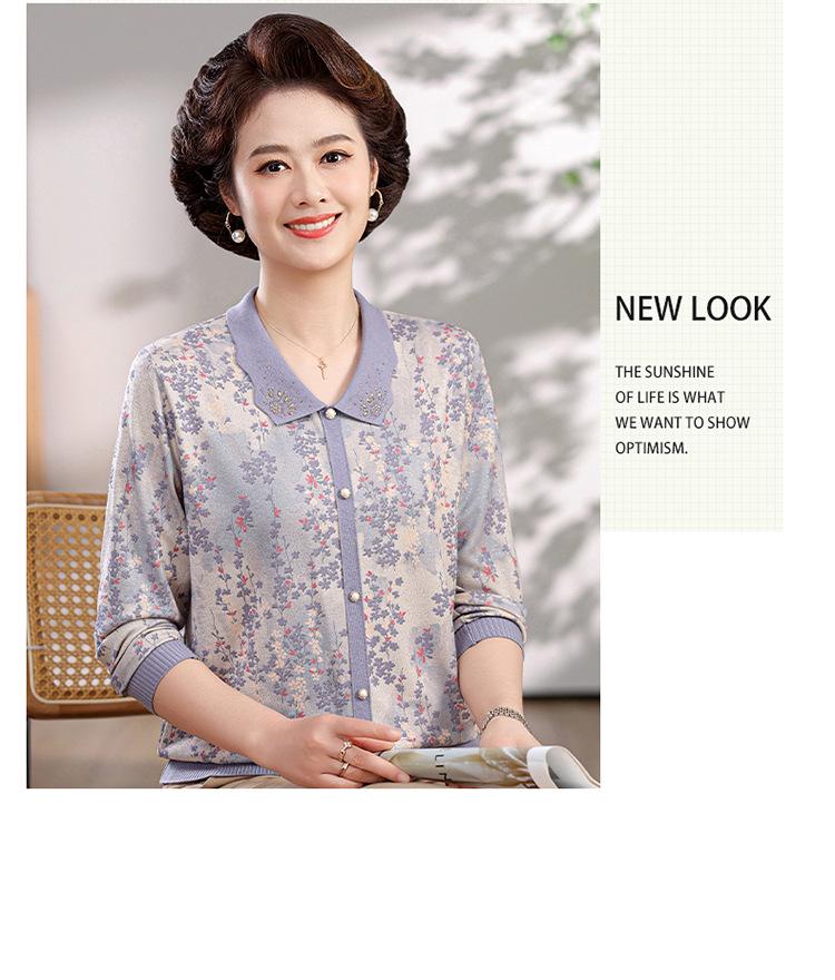 Elegant Spring Long-Sleeve Lapel T-Shirt for Stylish Middle-Aged Women