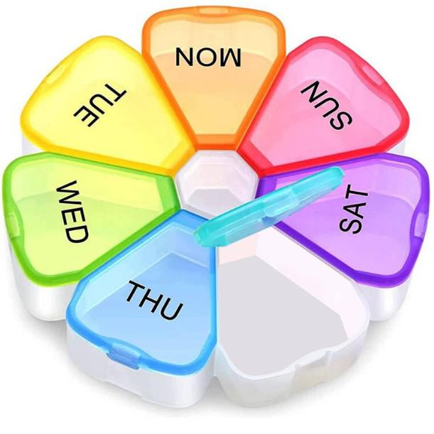 

Portable 7-Compartment Weekly Pill Organizer, Petal-Shaped Supplement Dispenser 12 x 12 x 2.5 cm