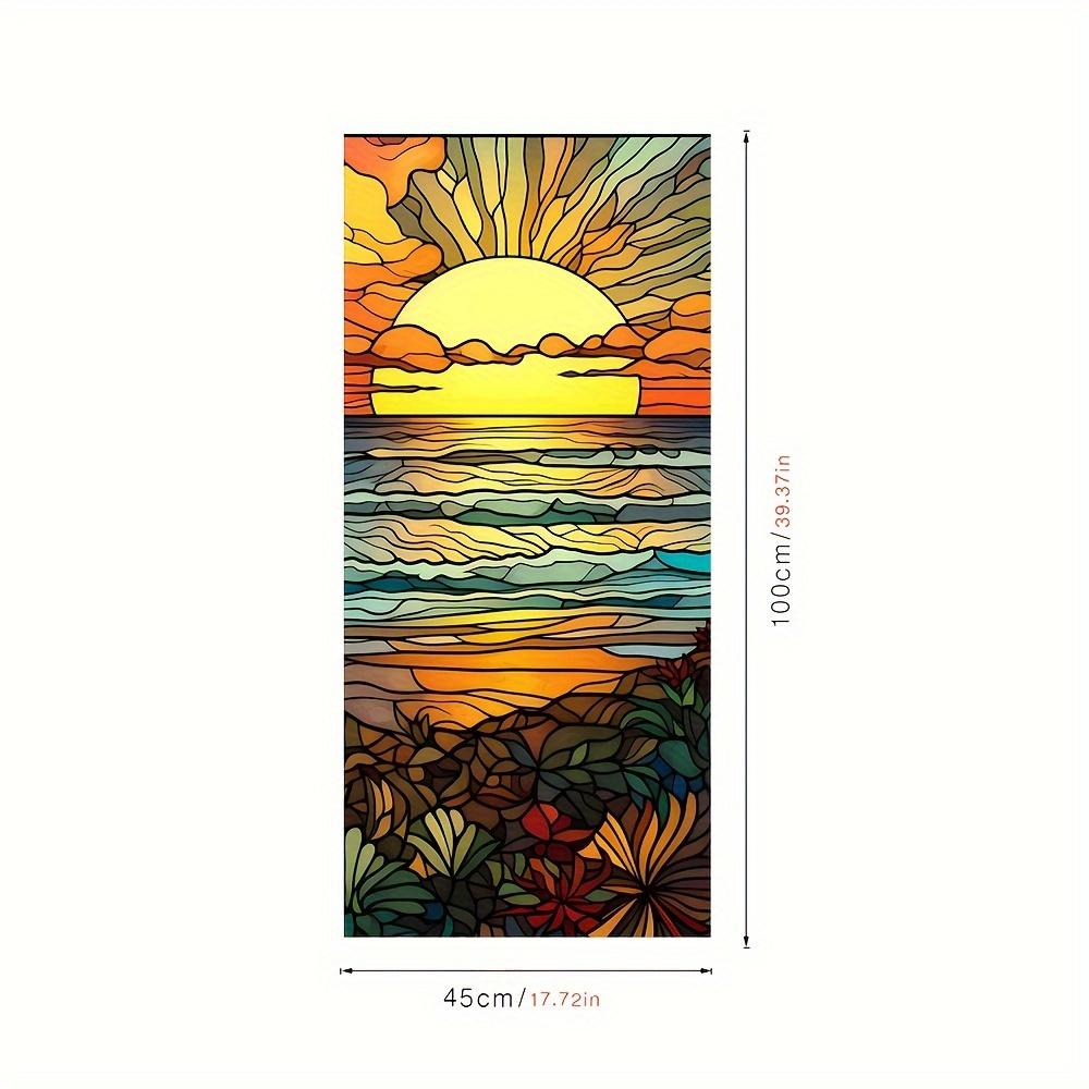 Colored Seaside Sunset Window Privacy Sticker Decorative Electrostatic Sticker Window Privacy Film Stained Glass Home Decoration