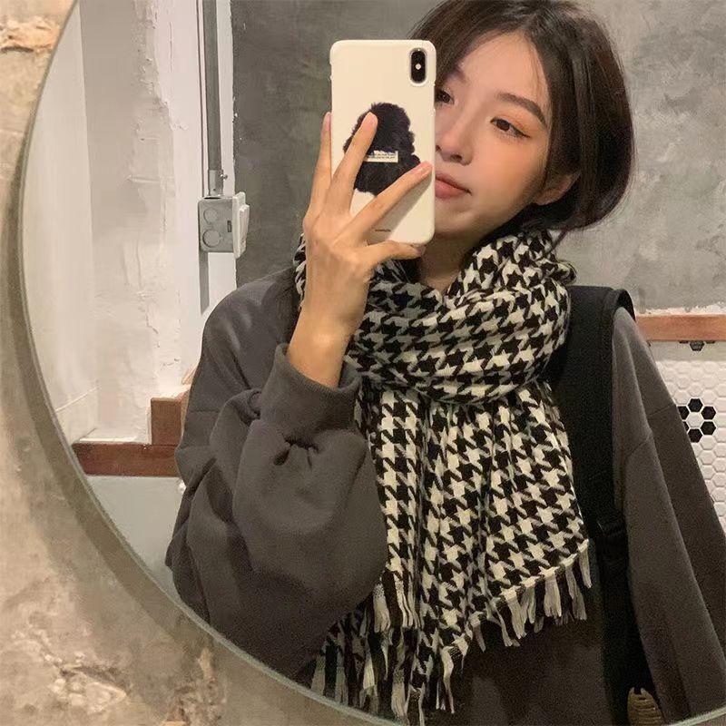Korean New Autumn and Winter Versatile Scarf Big Shawl Japanese Fringed Milk Blue Jk Plaid Scarf