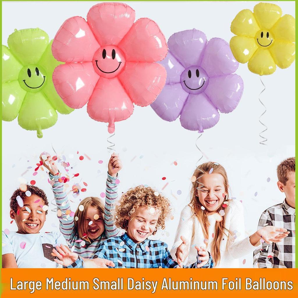 Daisy and Sunflower Balloons - Kids' Birthday and Wedding Decoration, Aluminum Foil with Smiley Faces