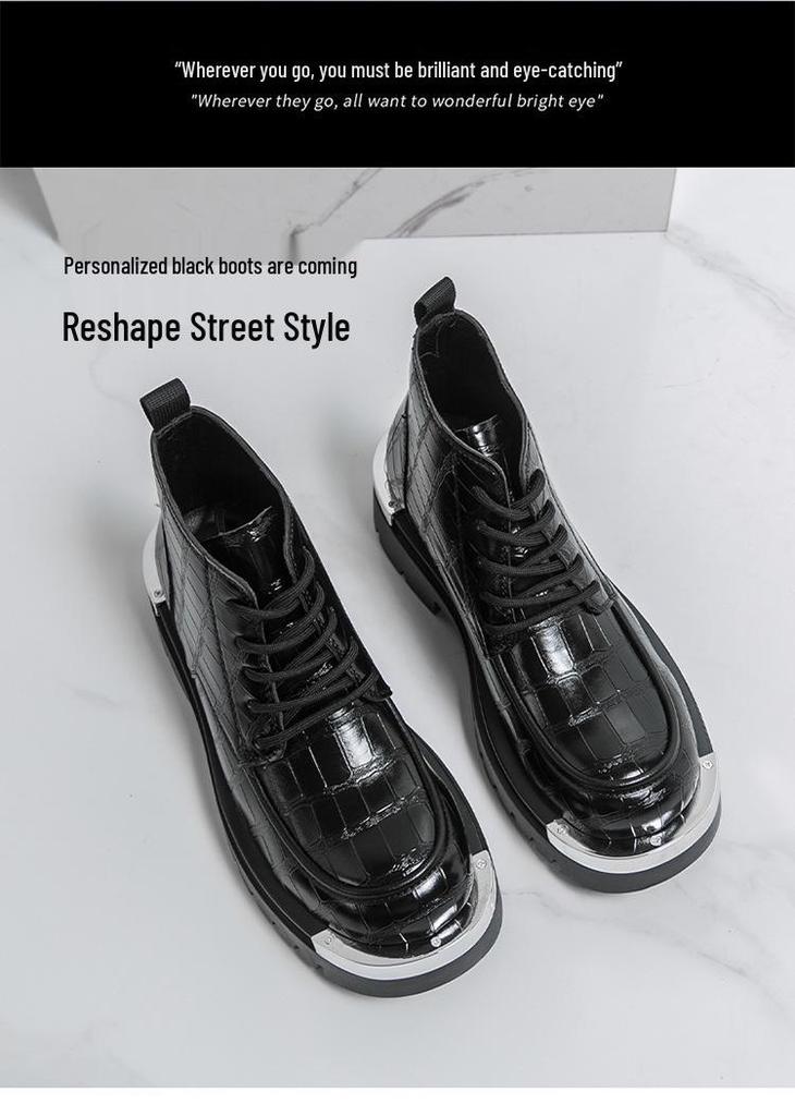 Men's Plus Size High-Top Thick-Sole Leather Boots - Autumn/Winter 2025 Fashion Edition